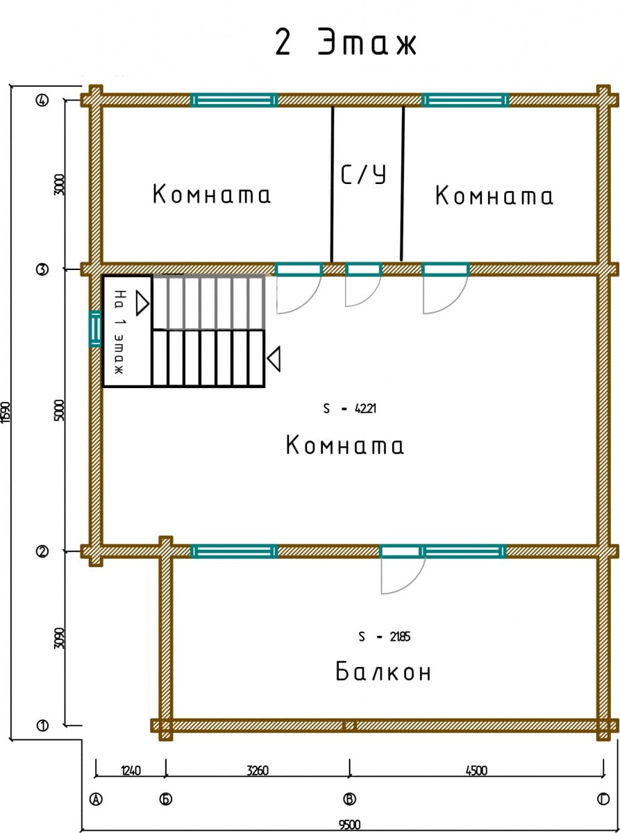 Планировка проекта «Дом 9x11» — Второй этаж