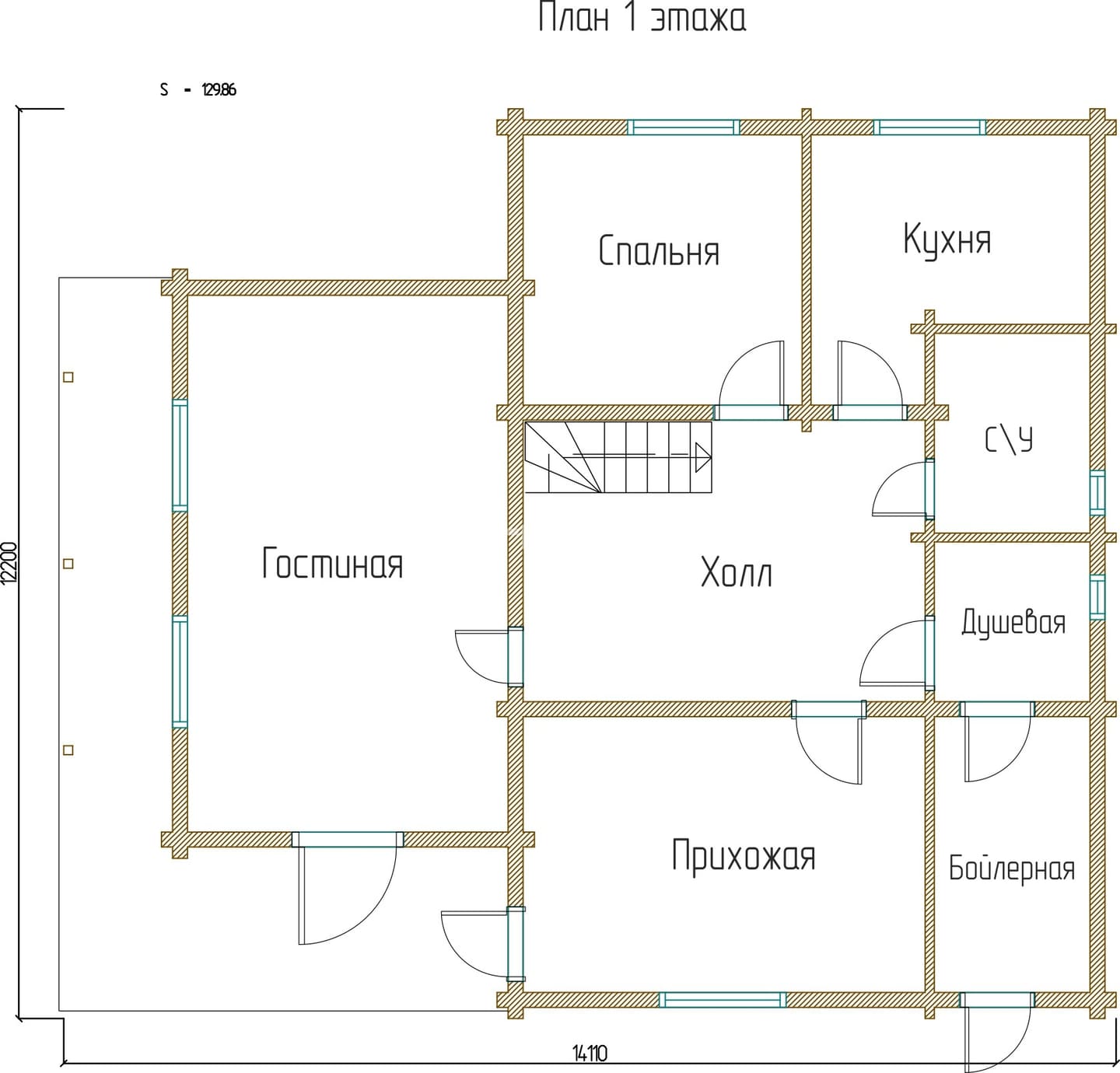 Планировка проекта «Дом 11.7x12.3» — Первый этаж