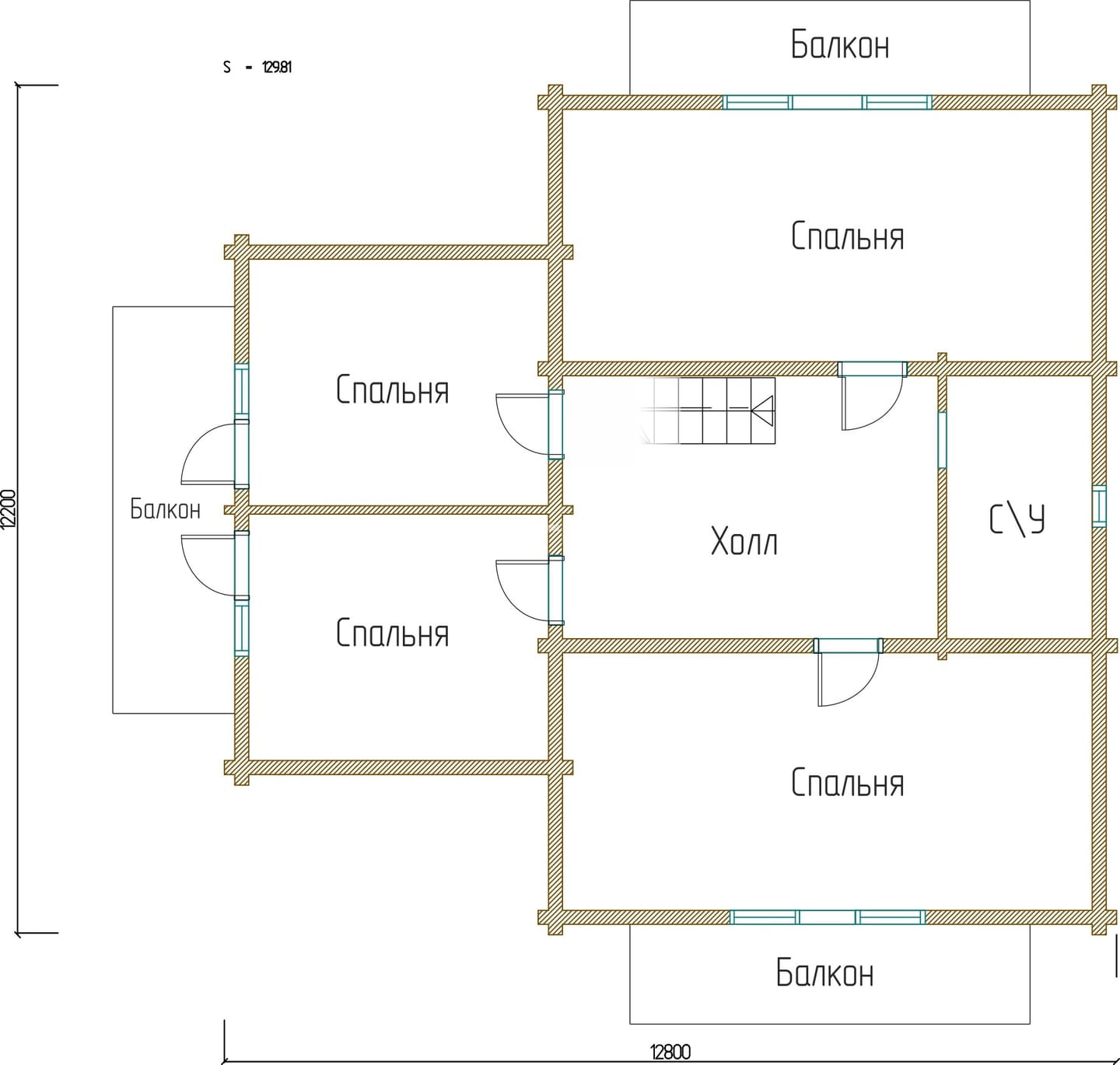 Планировка проекта «Дом 11.7x12.3» — Второй этаж