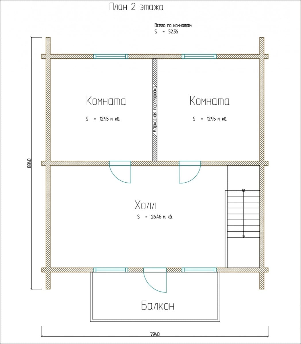 Планировка проекта «Дом Бурова 8x8» — Второй этаж