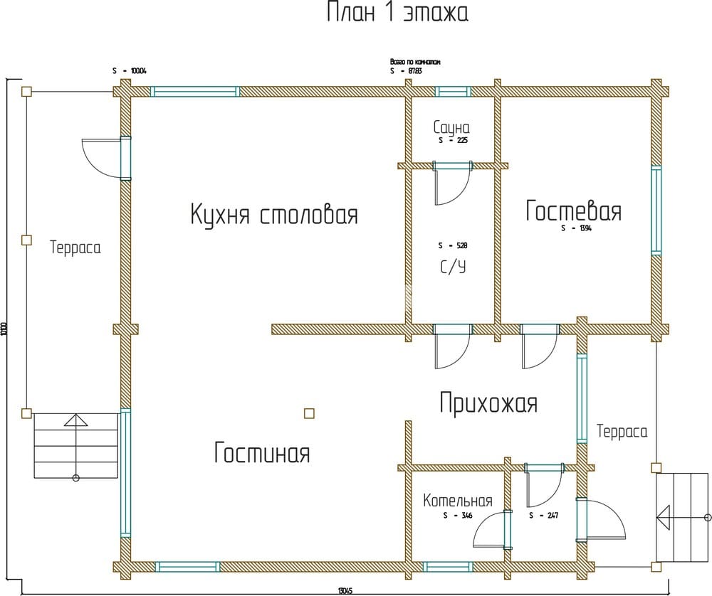 Планировка проекта «Дом Климин 12.7х9.6 м» — Первый этаж