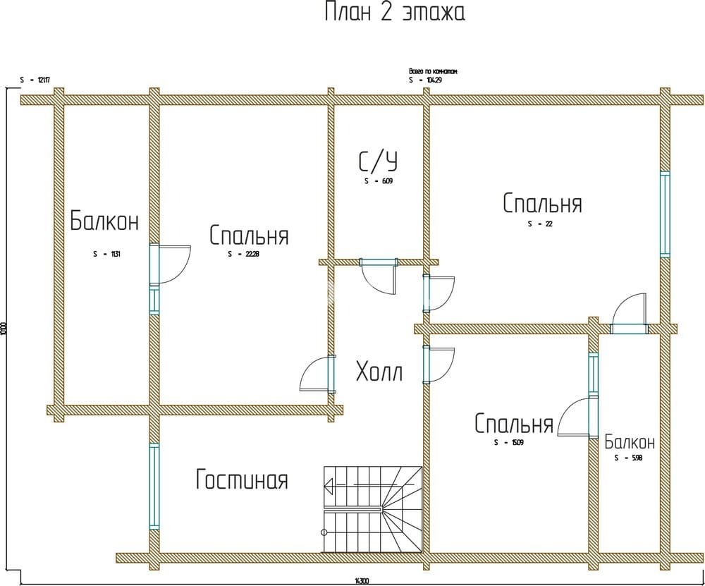 Планировка проекта «Дом Климин 12.7х9.6 м» — Второй этаж