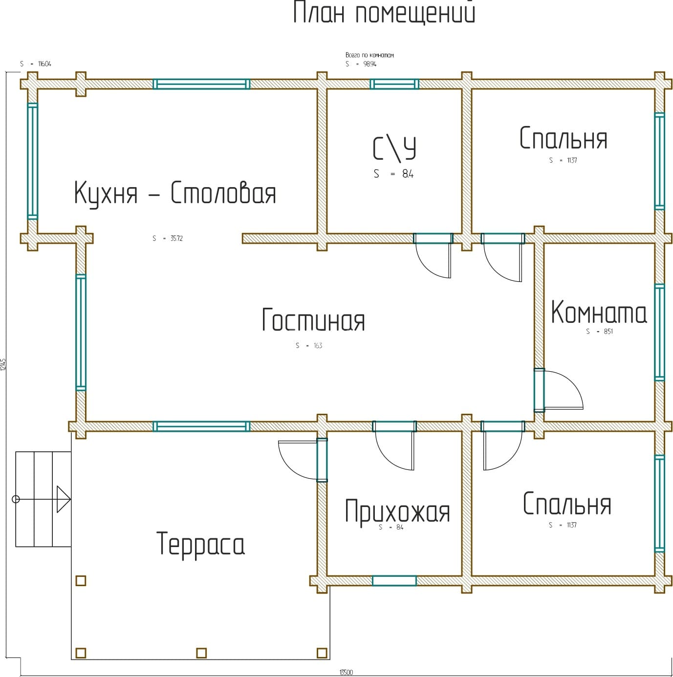Планировка проекта «Дом 13x11.8» — Первый этаж