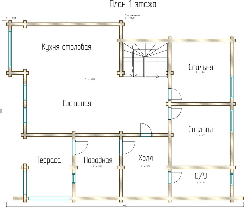 Планировка проекта «Дом 15х11.8» — Первый этаж