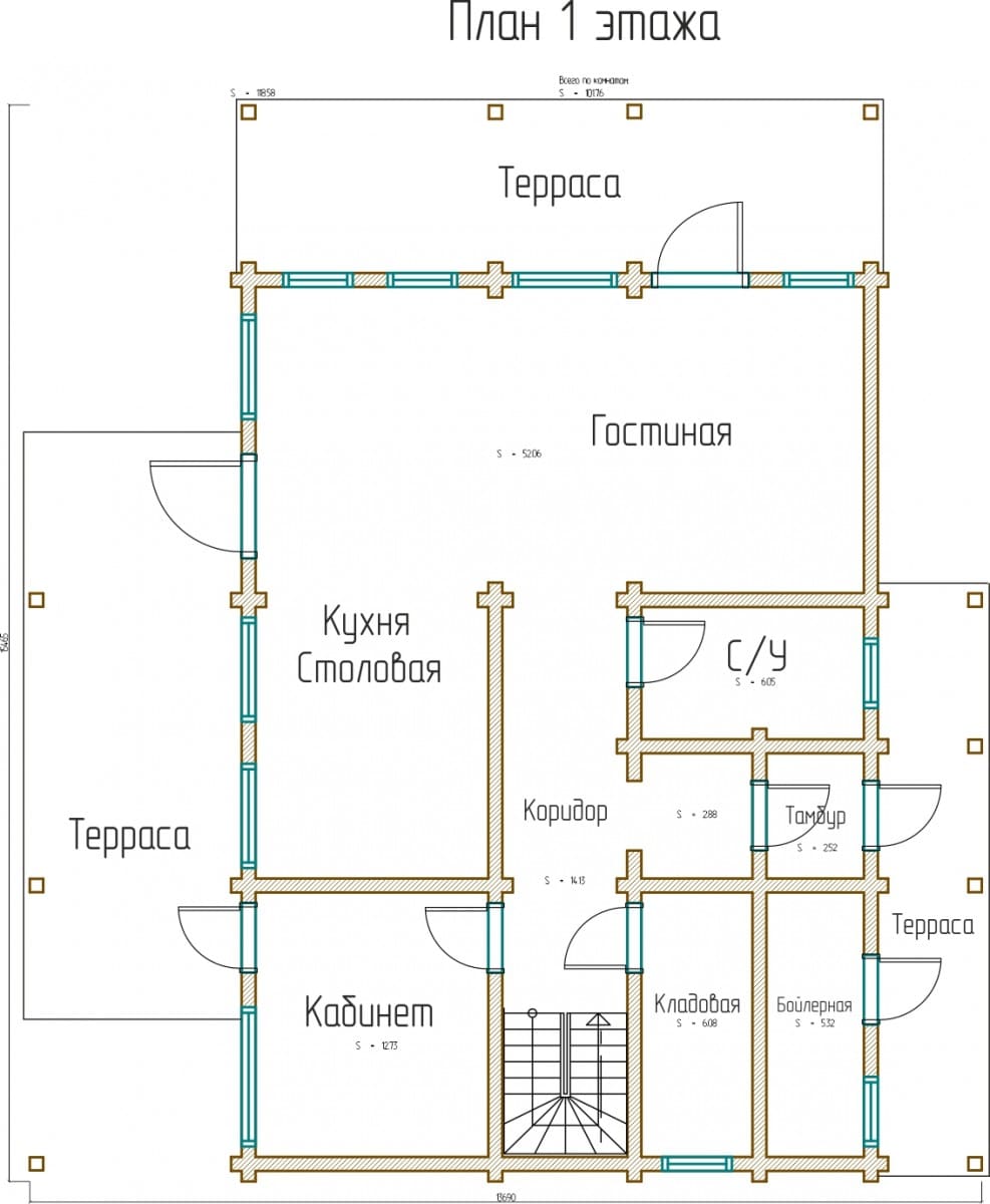 Планировка проекта «Дом 15x13.6» — Первый этаж