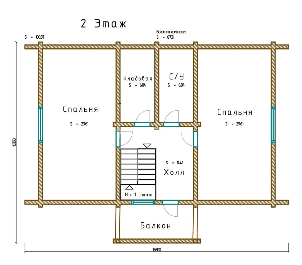 Планировка проекта «Дом 10x12» — Второй этаж