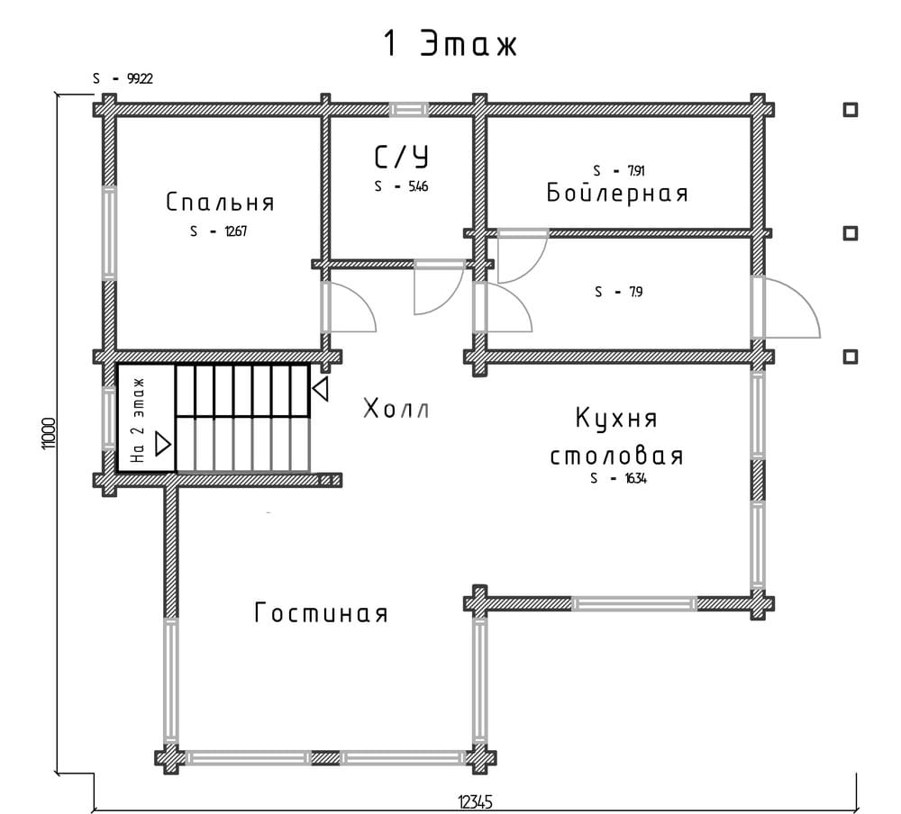 Планировка проекта «Жилой дом 12х11» — Первый этаж