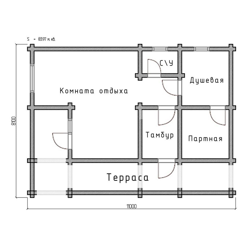Планировка проекта «Баня 8x11» — Первый этаж