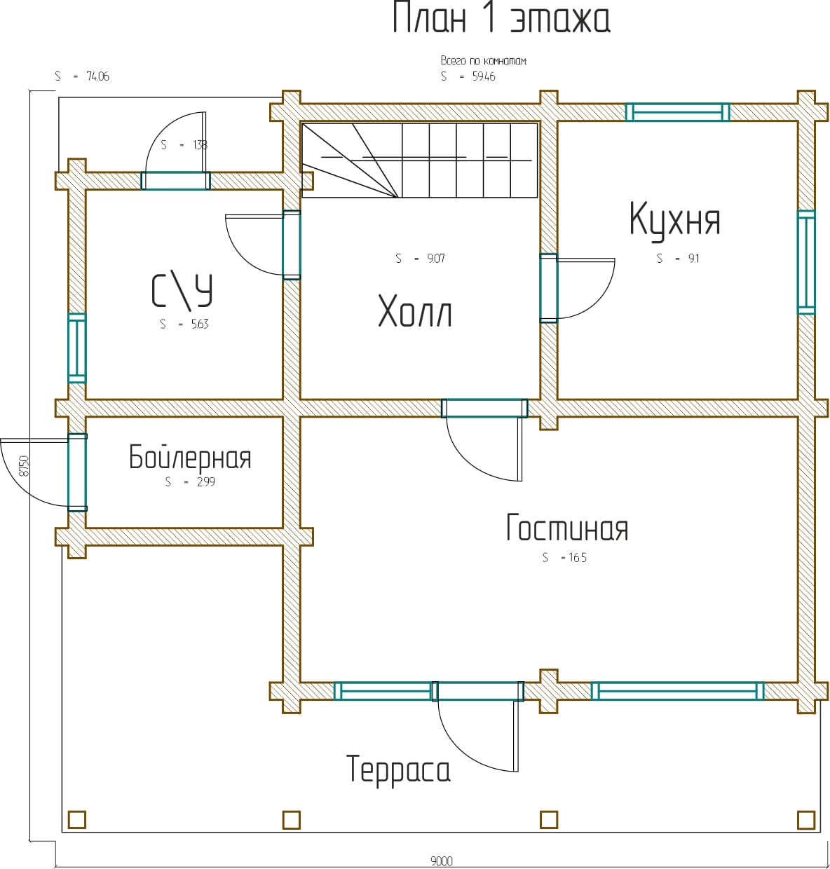 Планировка проекта «Дом 8.5x8.5» — Первый этаж
