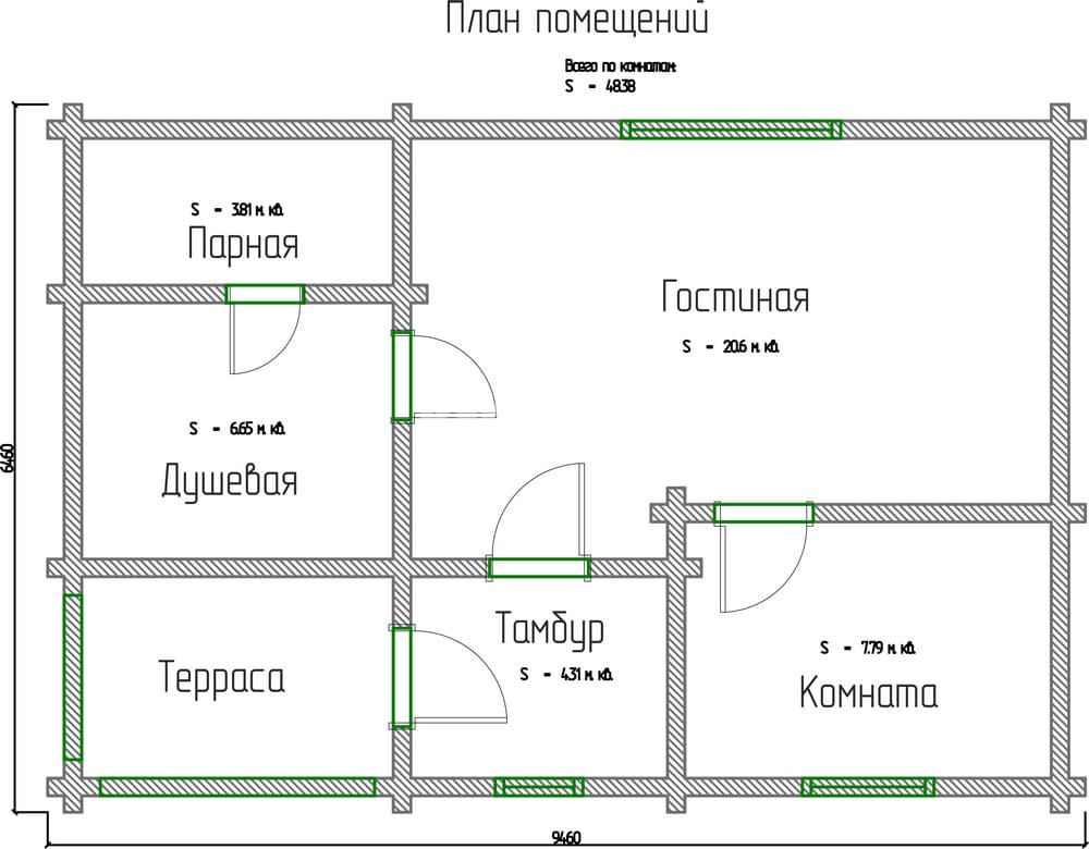 Планировка проекта «Баня 9х6» — Первый этаж