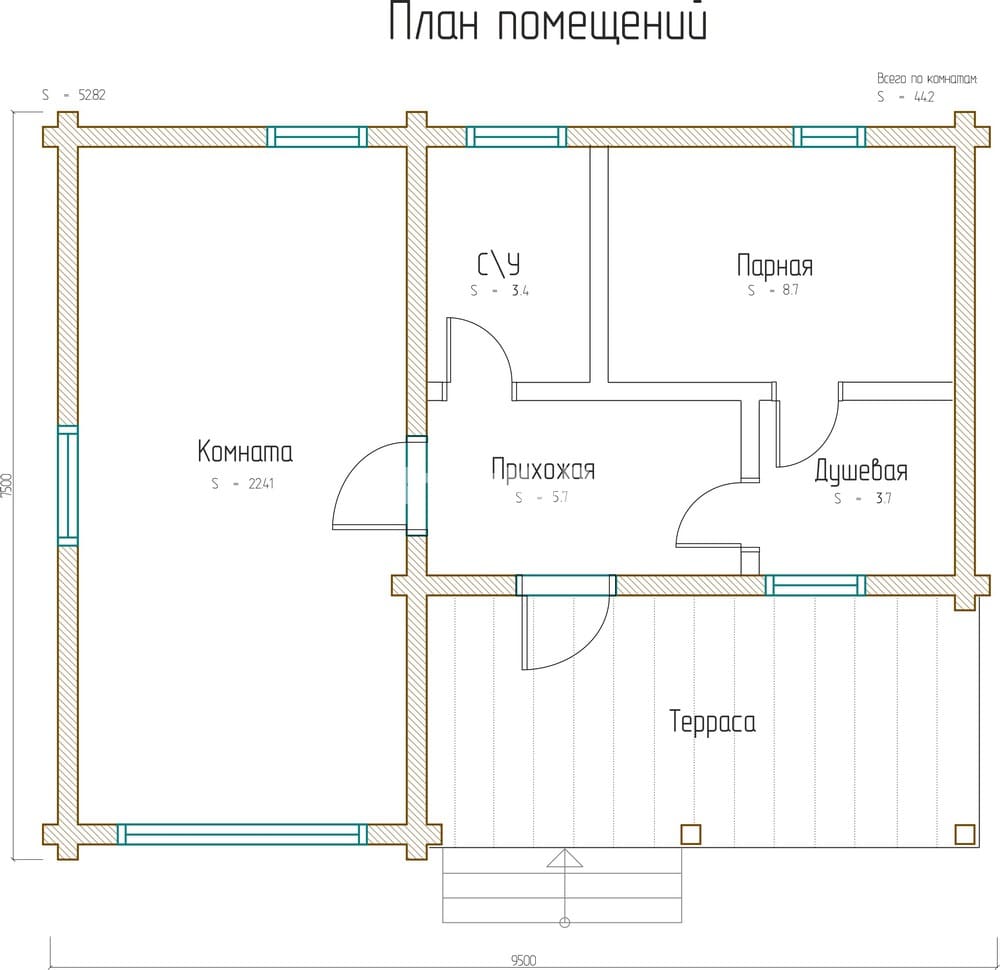 Планировка проекта «Баня 9х7» — Первый этаж