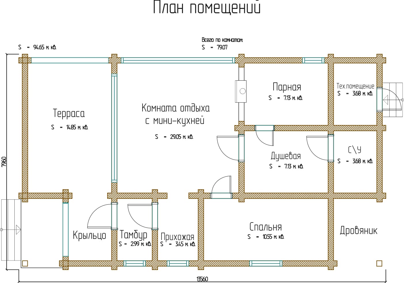 Планировка проекта «Баня 7.5х13.1» — Первый этаж