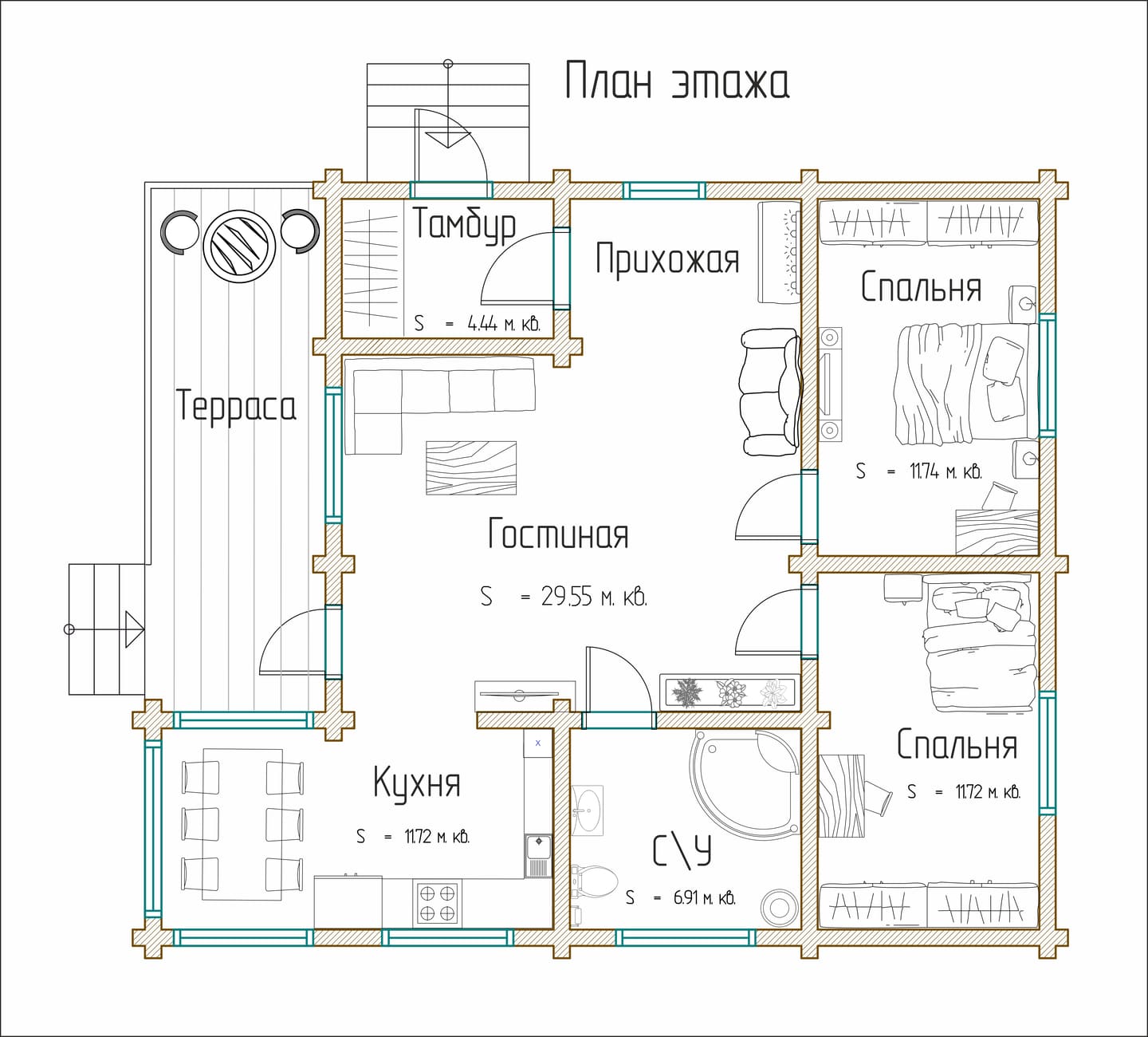Планировка проекта «Дом Д74» — Первый этаж